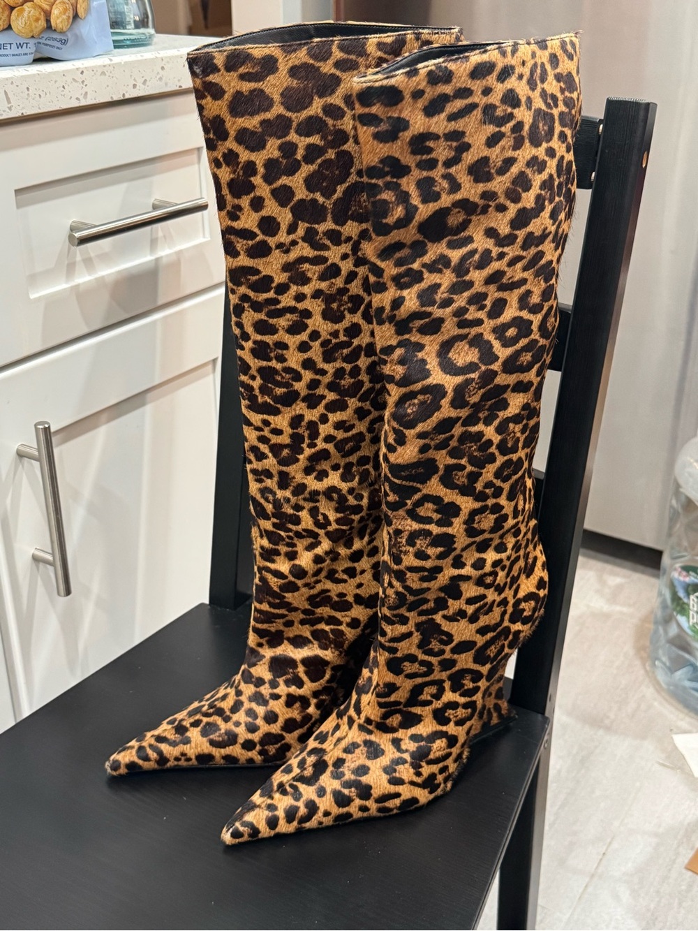 SCHUTZ Leopard Print Over-the-Knee Pointed Toe Boots